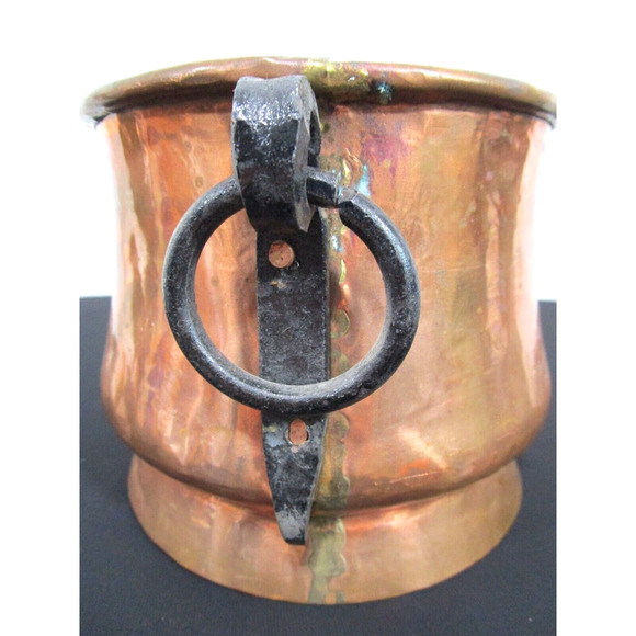VTG IMAX Handmade In Turkey Old World Copper Pot/Plantar w/Iron Rings 6"L x 5"H - Picture 6 of 9